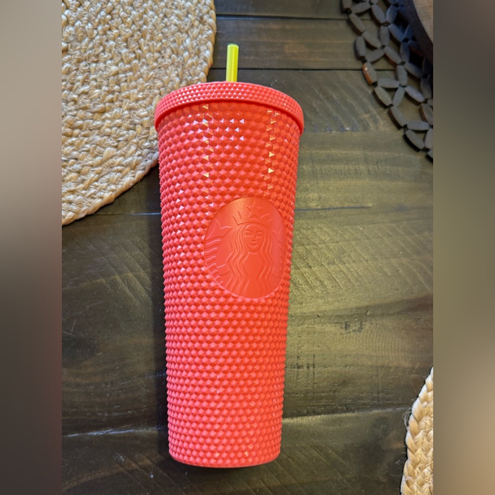 Starbucks pink Studded Reusable Tumbler with Yellow Straw